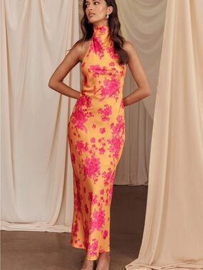 NWT Sweetest Sundays Halterneck Open Back Dress Orange